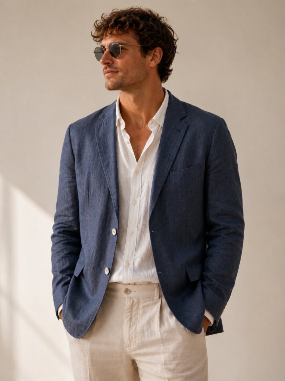 Ryan Seacrest 100% Linen Blazer Mens 38R Blue Quiet Luxury Summer Wedding Coat